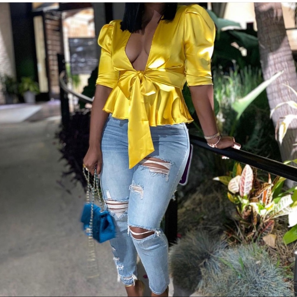 Gold tie front top
